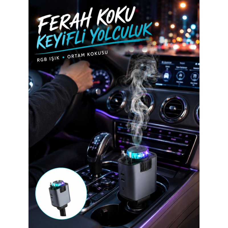 Araç Çakmak Girişli Şarj Cihazı Nemlendirici Ve Aromaterapi Özellikli Yeni Nesil Araç Çakmak Girişli Şarj Cihazı Nemlendirici Ve Aromaterapi Özellikli Yeni Nesil