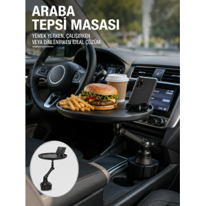Araç İçi 360° Ayarlanabilir Bardaklık Tepsisi Geniş Yüzeyli Ve Telefon Standlı Yeni Nesil