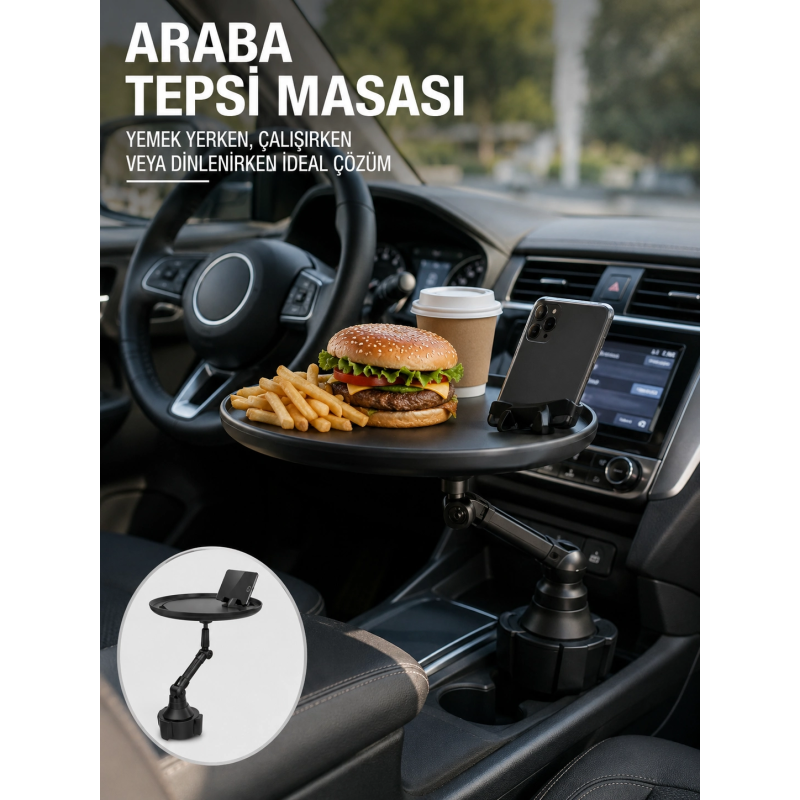 Araç İçi 360° Ayarlanabilir Bardaklık Tepsisi Geniş Yüzeyli Ve Telefon Standlı Yeni Nesil Araç İçi 360° Ayarlanabilir Bardaklık Tepsisi Geniş Yüzeyli Ve Telefon Standlı Yeni Nesil