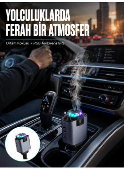 Araç İçi Çok Fonksiyonlu Şarj Cihazı Hava Nemlendirici Aroma Ve Yıldız Işık Yeni Nesil