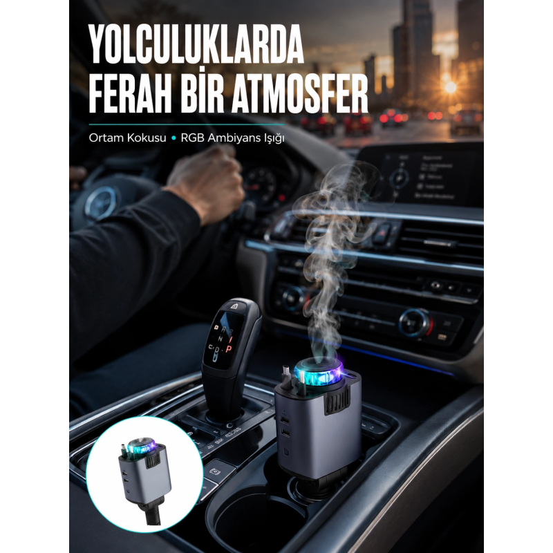 Araç İçi Çok Fonksiyonlu Şarj Cihazı Hava Nemlendirici Aroma Ve Yıldız Işık Yeni Nesil Araç İçi Çok Fonksiyonlu Şarj Cihazı Hava Nemlendirici Aroma Ve Yıldız Işık Yeni Nesil