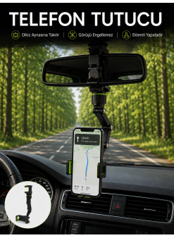 Araç İçi Dikiz Aynası Telefon Tutucu 360° Dönebilen Katlanabilir