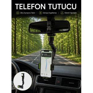 Araç İçi Dikiz Aynası Telefon Tutucu 360° Dönebilen Katlanabilir