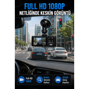Araç İçi Kayıt Kamerası 1080p Full Hd Wifi Destekli Ön Ve Arka Kameralı Araç Kamerası