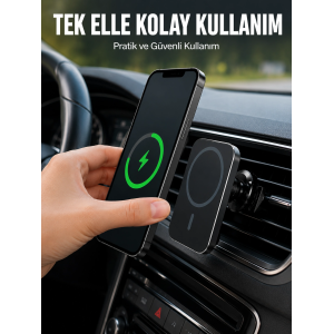 Araç İçi Manyetik Telefon Tutucu Ve 15w Kablosuz Hızlı Şarj Cihazı