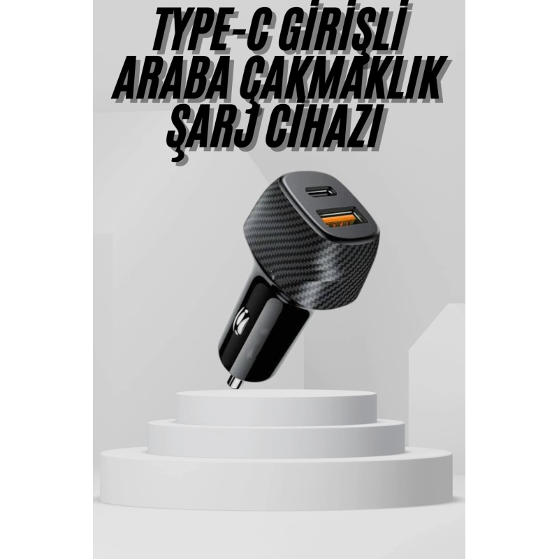 Araç İçi Şarj Cihazı 38w Güç Kapasiteli Type-c Girişli Araba Çakmaklık