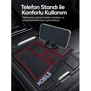 Araç İçi Telefon Standlı Kaydırmaz Silikon Organizer Mat Konsol Düzenleyici
