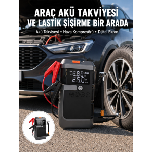 Araç İçin 4 Fonksiyonlu Akü Takviye Ve Lastik Şişirme Cihazı Yeni Nesil