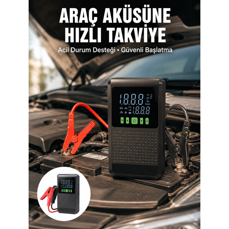 Araç İçin Akü Takviye Cihazı Ve Kablosuz Hava Kompresörü Yeni Nesil Araç İçin Akü Takviye Cihazı Ve Kablosuz Hava Kompresörü Yeni Nesil