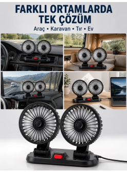 Araç, Karavan Ve Tır İçin Çift Fanlı Mini Vantilatör
