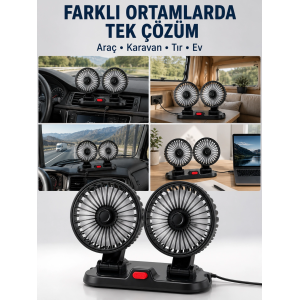 Araç, Karavan Ve Tır İçin Çift Fanlı Mini Vantilatör