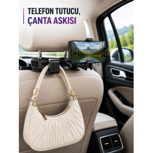 Araç Koltuk Başlığına Takılan Telefon Tutucu Ve Eşya Askısı