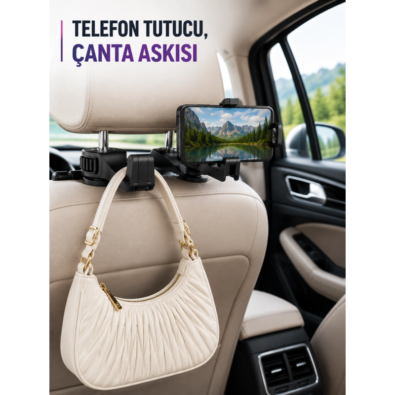 Araç Koltuk Başlığına Takılan Telefon Tutucu Ve Eşya Askısı Araç Koltuk Başlığına Takılan Telefon Tutucu Ve Eşya Askısı