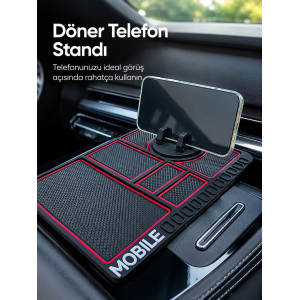 Araç Konsol Organizeri Kaydırmaz Silikon Telefon Standlı Saklama Matı