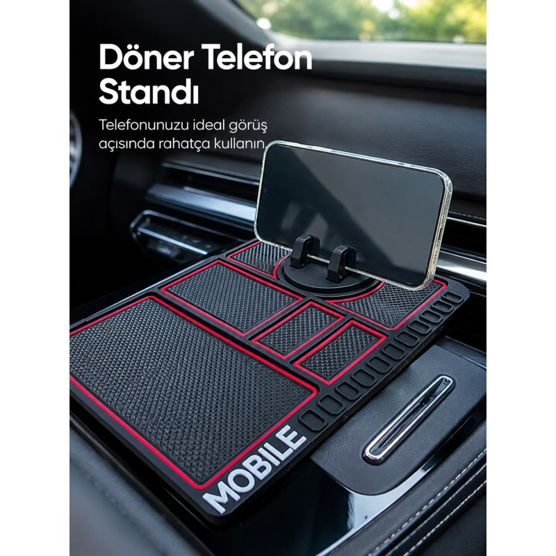 Araç Konsol Organizeri Kaydırmaz Silikon Telefon Standlı Saklama Matı Araç Konsol Organizeri Kaydırmaz Silikon Telefon Standlı Saklama Matı