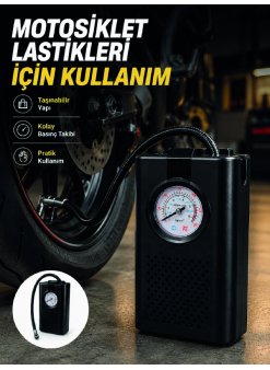 Araç Lastik Şişirme Pompası Taşınabilir Analog Basınç Göstergeli Hava Kompresörü