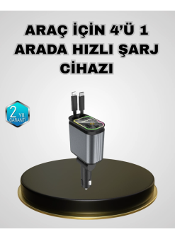Araç Şarj Adaptörü 66w Pd Qc Hızlı Şarjlı Ve Çekilebilir Kablolu