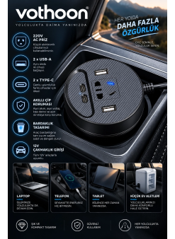 Araç Şarj Aleti Çakmaklık İnvertör & Şarj Cihazı 220v Priz+usb & Type-c Araba Çakmaklık