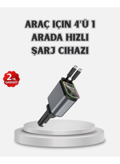 Araç Şarj Cihazı 4 Portlu 66w Hızlı Şarjlı Led Işıklı Ve 180° Dönebilir