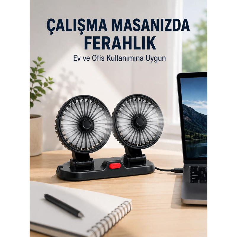 Araç Ve Ev Kullanımına Uygun Çift Başlıklı Masaüstü Vantilatör Araç Ve Ev Kullanımına Uygun Çift Başlıklı Masaüstü Vantilatör