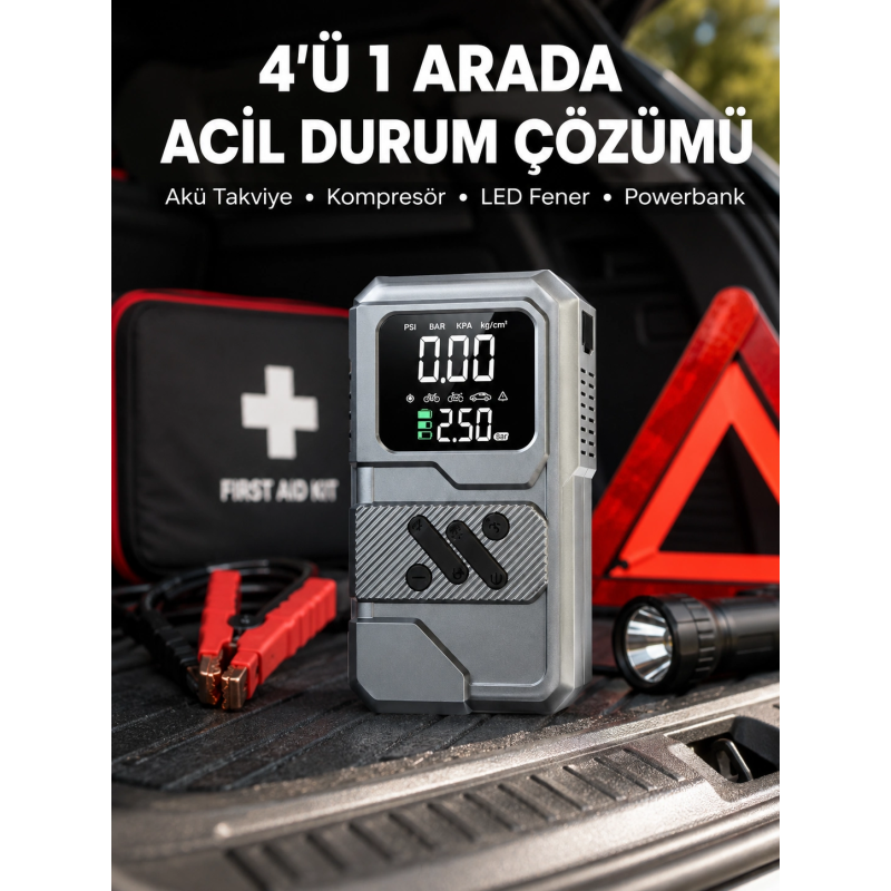 Araçlar İçin Akü Takviye Lastik Şişirme Ve Powerbank Cihazı Araçlar İçin Akü Takviye Lastik Şişirme Ve Powerbank Cihazı