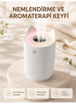 Aroma Difüzör Hava Nemlendirici Sessiz Çalışma Led Gece Lambası