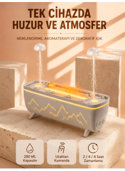 Aroma Difüzörü 280 Ml Yağmur Damlası Efektli Hava Nemlendirici Uzaktan Kumandalı Led Işıklı
