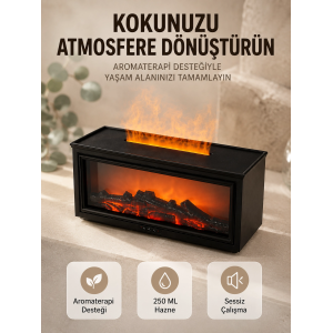 Aroma Difüzörü Simüle Alev Efektli Sessiz Hava Nemlendirici 250 Ml