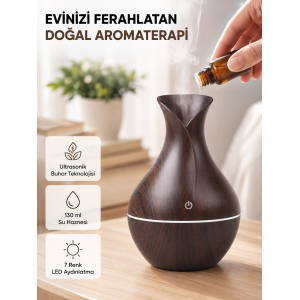 Aromaterapi Difüzör Ahşap Desenli Ve Ultrasonik Nemlendirici Led Işıklı