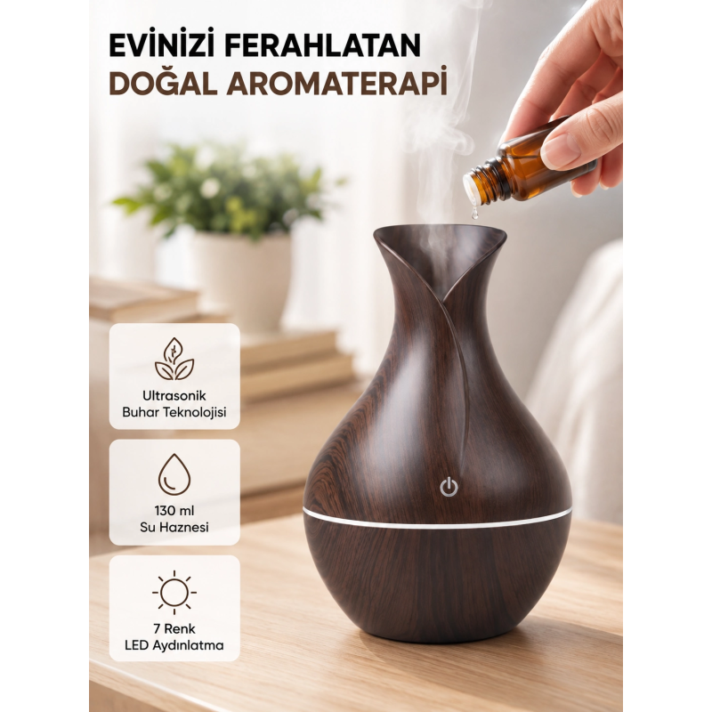 Aromaterapi Difüzör Ahşap Desenli Ve Ultrasonik Nemlendirici Led Işıklı Aromaterapi Difüzör Ahşap Desenli Ve Ultrasonik Nemlendirici Led Işıklı