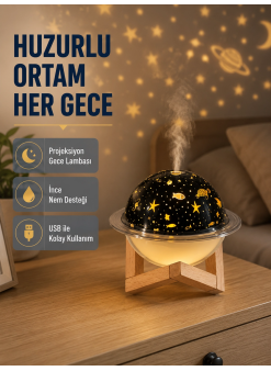 Aromaterapili Usb Hava Nemlendirici – Projeksiyon Işıklı, Sessiz Ve Şık Tasarım