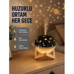 Aromaterapili Usb Hava Nemlendirici – Projeksiyon Işıklı, Sessiz Ve Şık Tasarım
