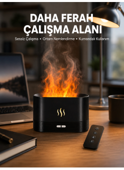 Aromatik Oda Kokusu Difüzörü Alev Tasarımlı Led Işıklı Nemlendirici Yeni Nesil
