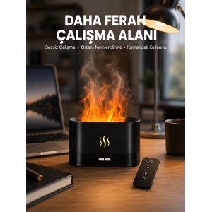 Aromatik Oda Kokusu Difüzörü Alev Tasarımlı Led Işıklı Nemlendirici Yeni Nesil