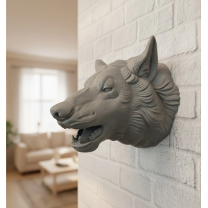Asılabilir Gri Kurt Heykeli Ev Ofis Duvar Süslemesi Dekoratif