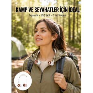 Asılabilir Mini Boyun Fanı | 1000mah Şarjlı, Turbo Güçlü Rüzgar Yeni Nesil