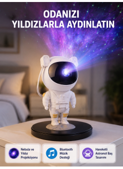 Astronot Projeksiyon Lambası Bluetooth Müzikli Ve Uzaktan Kumandalı