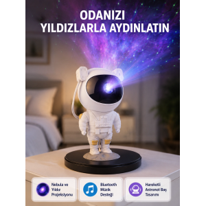 Astronot Projeksiyon Lambası Bluetooth Müzikli Ve Uzaktan Kumandalı