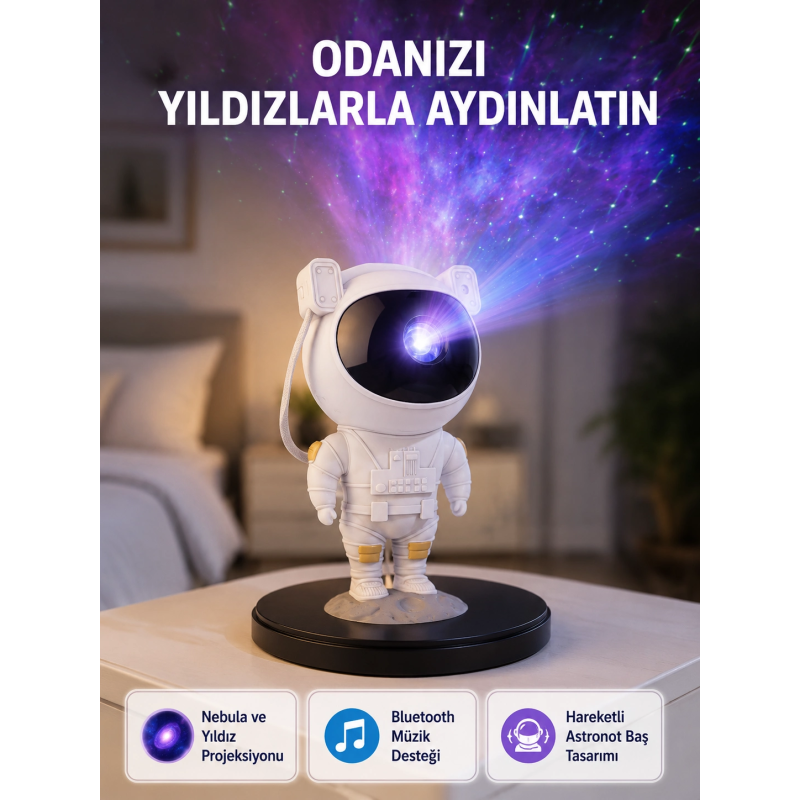 Astronot Projeksiyon Lambası Bluetooth Müzikli Ve Uzaktan Kumandalı Astronot Projeksiyon Lambası Bluetooth Müzikli Ve Uzaktan Kumandalı