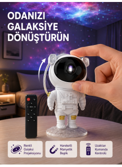 Astronot Şekilli Galaxy Projeksiyon Lambası Nebula Efektli Dekoratif Lamba