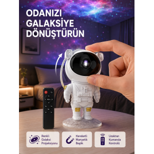 Astronot Şekilli Galaxy Projeksiyon Lambası Nebula Efektli Dekoratif Lamba