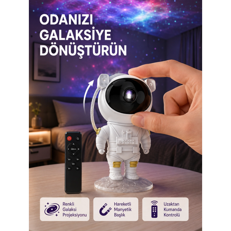 Astronot Şekilli Galaxy Projeksiyon Lambası Nebula Efektli Dekoratif Lamba Astronot Şekilli Galaxy Projeksiyon Lambası Nebula Efektli Dekoratif Lamba