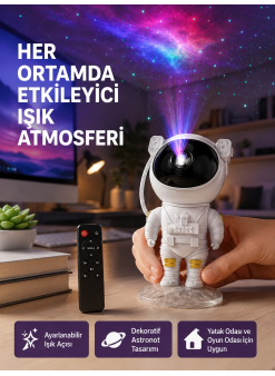 Astronot Yıldız Projeksiyon Lambası 8 Efektli Uzaktan Kumandalı Gece Işığı
