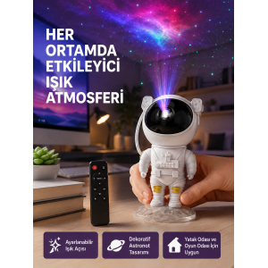 Astronot Yıldız Projeksiyon Lambası 8 Efektli Uzaktan Kumandalı Gece Işığı