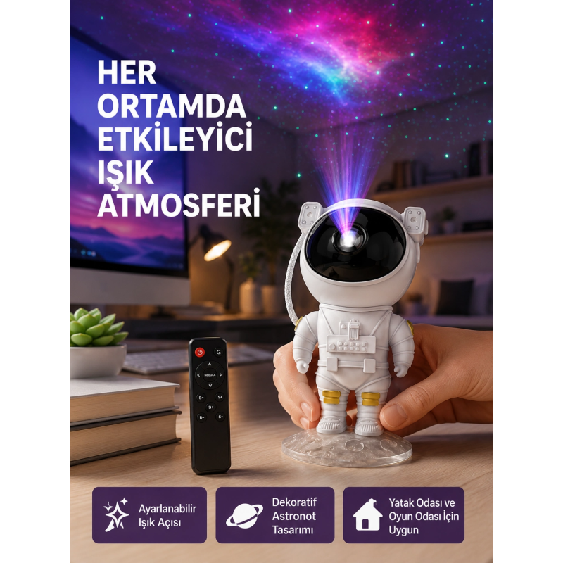 Astronot Yıldız Projeksiyon Lambası 8 Efektli Uzaktan Kumandalı Gece Işığı Astronot Yıldız Projeksiyon Lambası 8 Efektli Uzaktan Kumandalı Gece Işığı