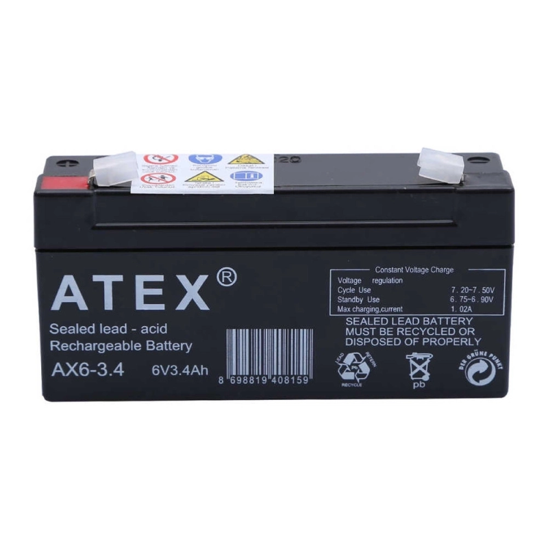 Atex Ax6-3.4 6v 3.4ah Yatay Akü Atex Ax6-3.4 6v 3.4ah Yatay Akü