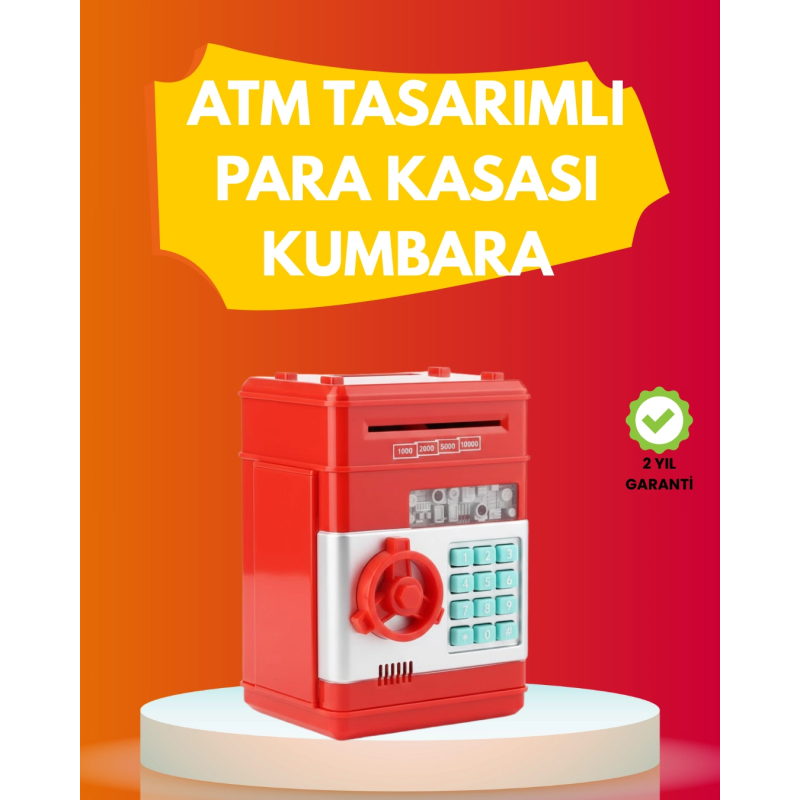 Atm Görünümlü Kırmızı Elektronik Şifreli Kumbara Atm Görünümlü Kırmızı Elektronik Şifreli Kumbara