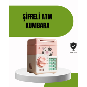 Atm Tasarımlı Pembe Işıklı Sesli Çocuk Kumbarası