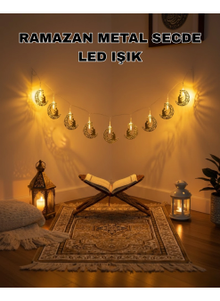 Ay Ve Secde Tasarımlı Sıcak Beyaz Led Ramazan Işığı