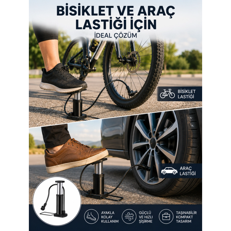 Ayakla Kullanılan Hava Pompası Araç Ve Bisiklet İçin Uygun Yeni Nesil Ayakla Kullanılan Hava Pompası Araç Ve Bisiklet İçin Uygun Yeni Nesil